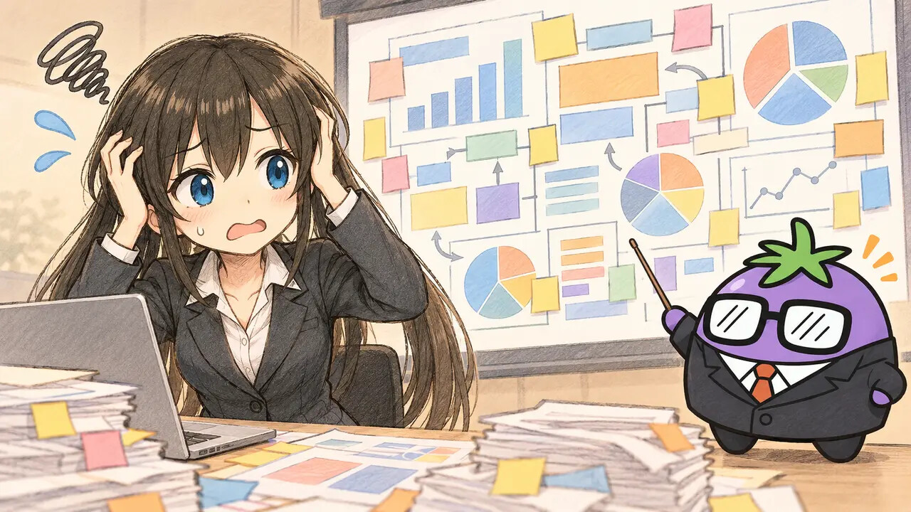 情報を詰め込みすぎたプレゼン資料に悩むくろさら