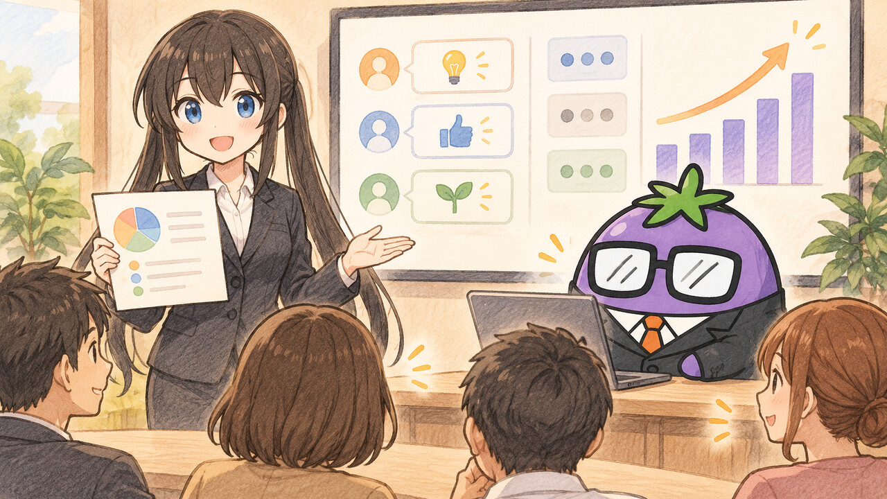 情報発信後に反応を確認しながら説明するくろさらとビジナス