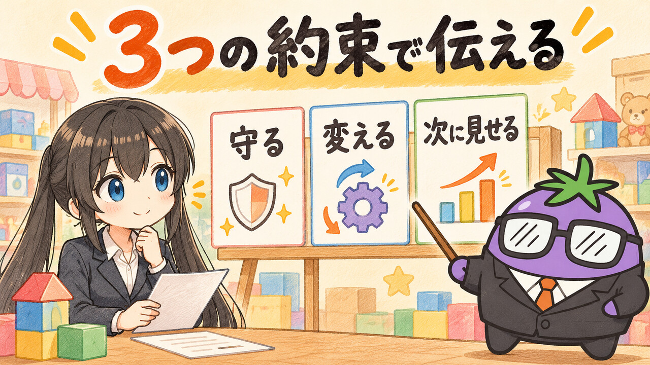 3つの約束で事業取得を説明するビジナスとくろさら